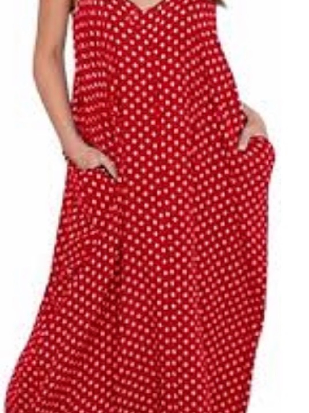 Zanzea Red Polka Dot Spaghetti Strap Maxi Dress ptp 22 length 52
